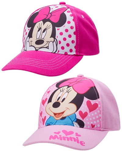 Disney Girls' 2 Pack Adjustable Baseball Hat: Minnie Mouse, Encanto Mirabel, Ariel, Princess (Toddler/Little Girl), Size Age 2-4, Minnie Mouse Pink