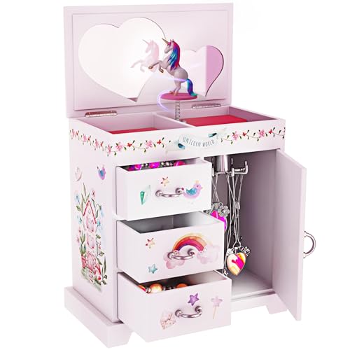 Unicorn Musical Jewelry Box for Kids - Unicorn Gifts for Girls, Ages 3-8, Best Princess Room Unicorn Toys Gift for Age 3, 4, 5, 6, 7, 8 Year Old Little Girl - Birthday Present Toy Ideas Music Box