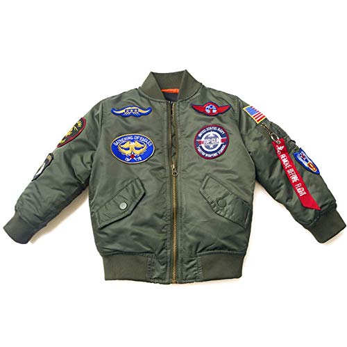 OYSTERBOY NASA MA-1 Flight Bomber Jacket Military with US Army & Navy Patched Coat for Kids Boys (Green, 2T)
