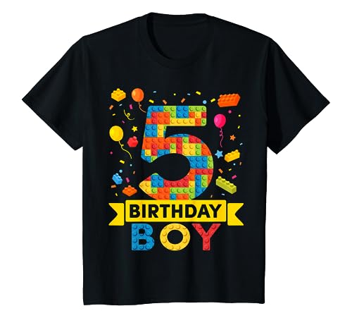 Kids 5 Year Old Building Blocks 5th Birthday Boy T-Shirt