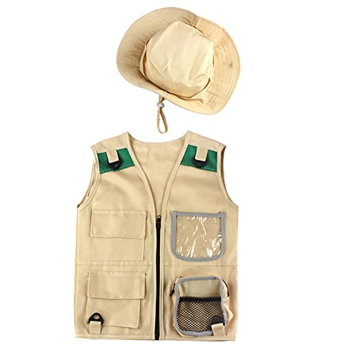 Kids Explorer Vest Kit,Backyard Safari Costume,Cargo Vest and Hat Set, Dress Up for Park Ranger, Paleontologist,Outdoor Toys for Boys and Girls