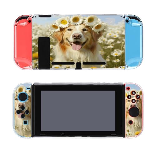 AoHanan Funny Dog Flower Daisy Switch Screen Protector Case Cover Full Accessories Switch Game Case Protection Skin for Switch Console and Joy-Cons