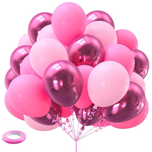 Kelfara Pink Balloons 60PCS Metallic Hot Pink 12inch Pink Latex Balloons Light Pastel Pink and Deep Magenta Pink Balloons for Grils Birthday Princess Baby Shower Wedding Party Supplies Decoration
