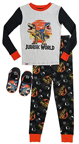 LEGO Jurassic World Boys 2 Piece Cotton Pajamas with Slippers, Size 8 Black