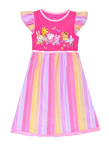Peppa Pig Toddler Girls Rainbow Dress Up Fantasy Gown Nightgown Pajamas (4T, Pink)