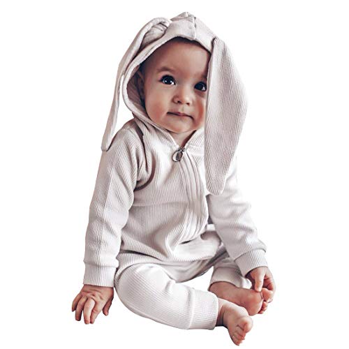 Simplee kids Animal Bunny Baby Easter Clothes Long Ear Rabbit Hoodie Romper with Zipper