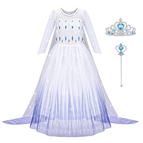 AOMIG Princess Dress Costume Birthday Christmas Party Dress Up - Deluxe Fancy Dress Queen Cosplay Costume for Girls with Crown Wand
