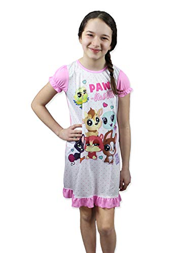Littlest Pet Shop LPS Girl's Short Sleeve Nightgown Pajamas (6, White/Pink)