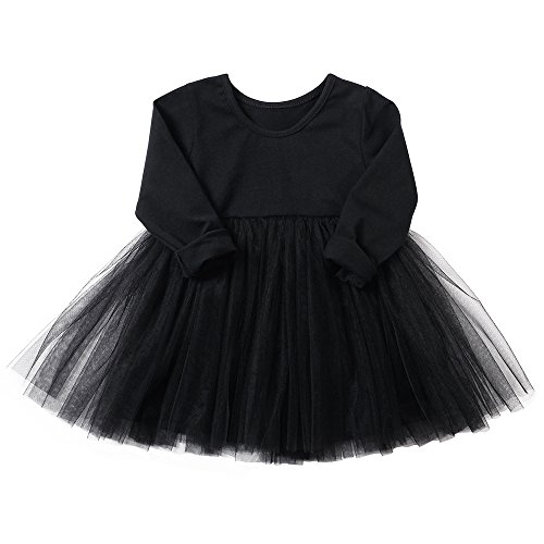 Baby Girls Black Dress Tutu Long Sleeves Ruffle Tulle 9-48m (18-24m, Black)