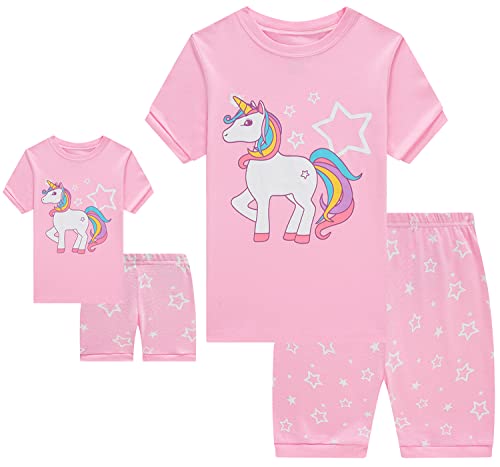 Babyroom Girls Matching Doll&toddler 4 Piece Cotton Pajamas Toddler Unicorn Sleepwear size 8 Pink