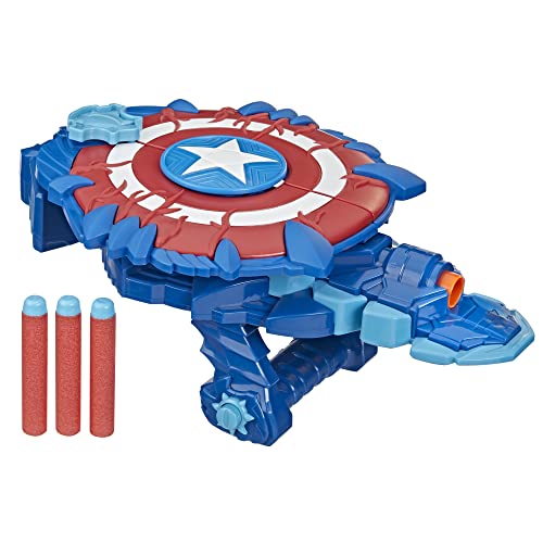 Marvel Avengers Mech Strike Monster NERF Captain America Monster Blast Shield Roleplay Toy with 3 NERF Darts, Toys for Kids Ages 5 and Up
