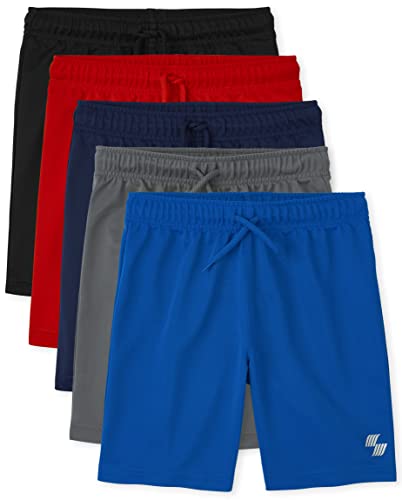 The Children's Place Boys' Athletic Basketball Shorts, Black/Tidal/Red/Blue/Gray, Large