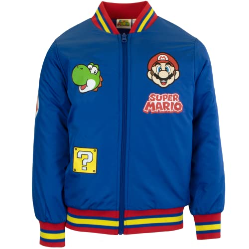 Nintendo Super Mario Bomber Jacket for Boys, Mario and Luigi Bomber Jacket (Mario Blue, Size 10/12)