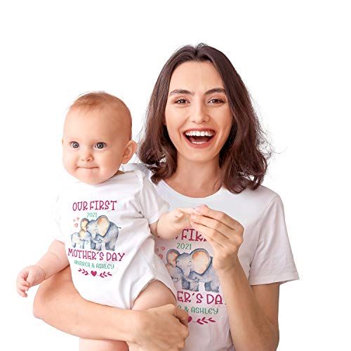 Personalized Mother's Day Matching Tee Gift for Mom and Baby - Custom Outfit Tshirt and Onesie for Mommy, Toddler - Customize Mother, Child T-Shirt Baby Bodysuit Gifts - Kid, Daughter Son Trendy - C01