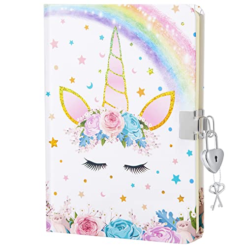 WERNNSAI Girls Journal for Girls - Glitter Notebook Gift for Kids School Travel Private Diary Hardcover A5 Lined Memos Writing Drawing Notepad with Lock and Keys
