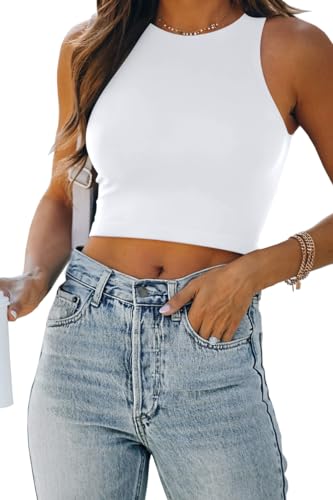 EFAN Going Out Tops for Women Sleeveless Sexy High Neck Racerback Cute Spring Summer Halter Trendy Crop Tops Fashion Clothes Vacation Outfits Teen Girls 2024 White