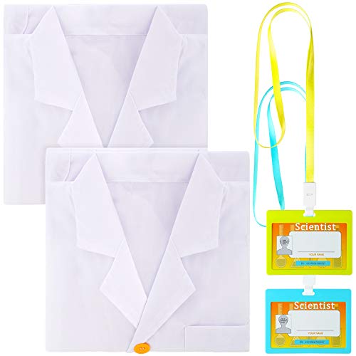 6 Pieces Kids Scientist Role Play Costume Kit Include Unisex Lab Coat Protective Safety Glasses Goggles ID Badge Card Holder for Kids Cosplay Scientist Costume Supplies Multicolored One Size