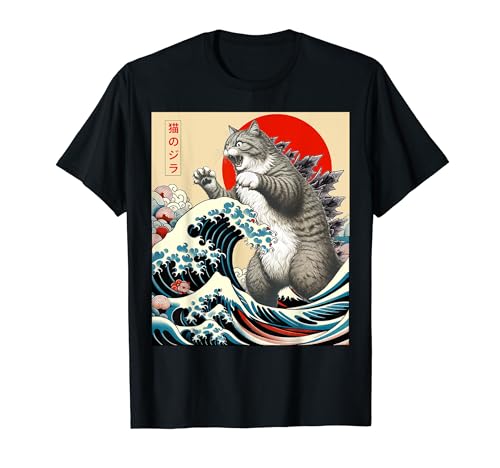 Catzilla Cat Japanese Art Funny Cat Gifts For Men Women Kid T-Shirt