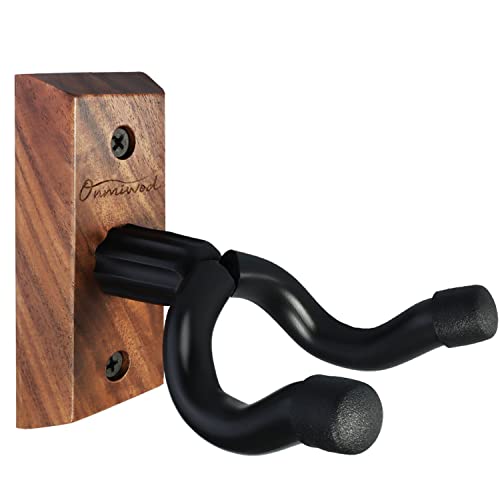 Onmiwod Guitar Wall Mount, Black Walnut Wood Guitar Hanger, U-Shaped Guitar Wall Hanger Mount, Guitar Holder Hook Stand Wall for Acoustic, Electric Guitar, Banjo, Bass, Gift for Guitar Player Men Boy