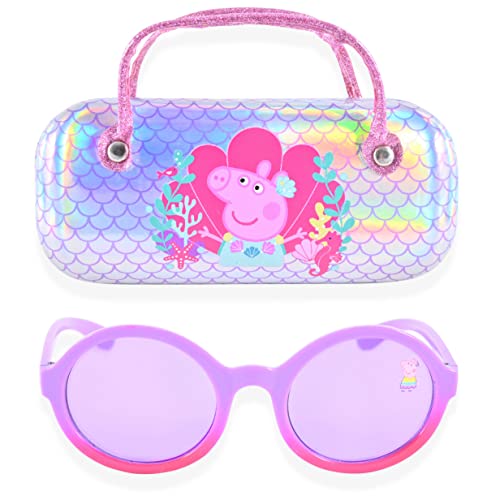 Girls Sunglasses with Matching Glasses Case and UV Protection (Purple Peppa)