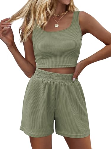 Trendy Queen 2 Piece Lounge Sets Women Fashion Summer Outfits Matching Pajama Set 2024 Vacation dresses Fashion Spring Clothes Rompers Trendy Green