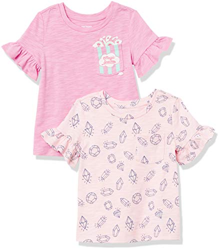 Spotted Zebra Girls' Short-Sleeve Ruffle T-Shirts, Pack of 2, Pale Pink Diamond/Pink Magic, Small