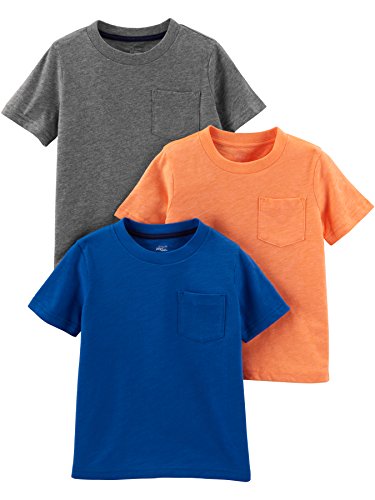 Simple Joys by Carter's Baby Boys' 3-Pack Short-Sleeve Tee Shirts, Grey/Orange/Royal Blue, 4T