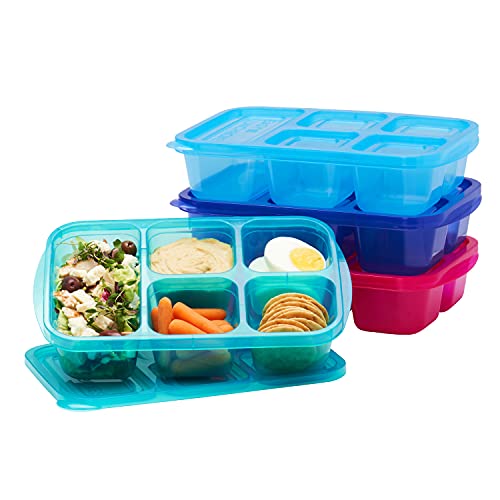 EasyLunchboxes® - Patented Design Bento Lunch Boxes - Reusable 5-Compartment Food Containers for School, Work, and Travel, Set of 4 (Jewel Brights)