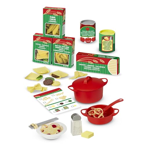 Melissa & Doug Prepare & Serve Pasta Play Food Set - Wooden Play Food Sets For Kids Kitchen, Pretend Play Kitchen Toys For Kids Ages 3+,Yellow