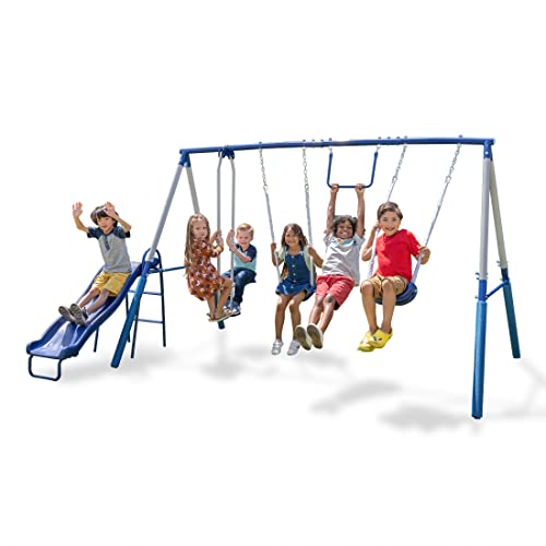 Sportspower Arcadia Swing Set - Outdoor Heavy-Duty Metal Playset for Kids with Slide