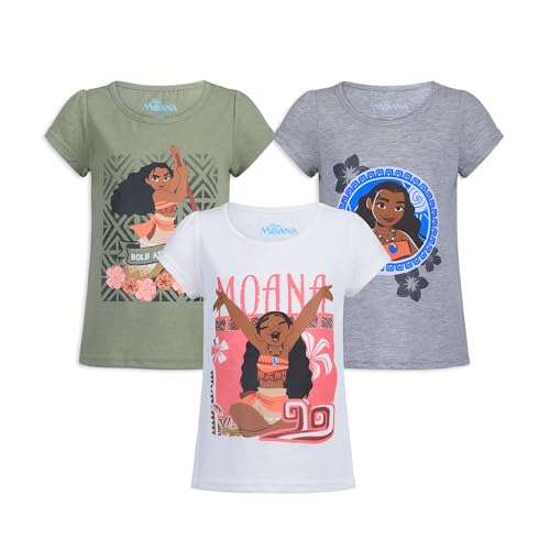 Disney Moana Girls 3 Pack Short Sleeve T-Shirts for Toddlers – Green/White/Grey