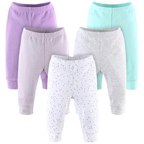The Peanutshell Pastel Baby Pants Set | 5 Pack in Purple, Grey, & Mint | Newborn to 24 Month Sizes (18 Months)