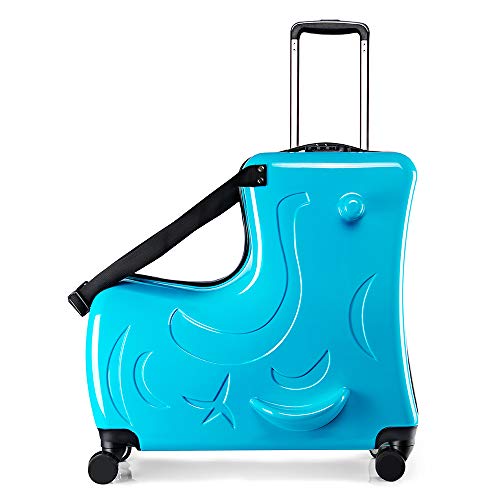 N-A AO WEI LA OW Kids ride-on Suitcase carry-on Tollder Luggage with Wheels Suitcase to Kids aged 1-6 years old (Blue, 20 Inch) Nice