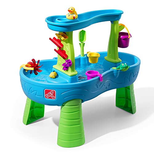 Step2 Rain Showers Splash Pond Toddler Water Table, Outdoor Kids Water Sensory Table, Ages 1.5+ Years Old, 13 Piece Water Toy Accessories, Blue & Green