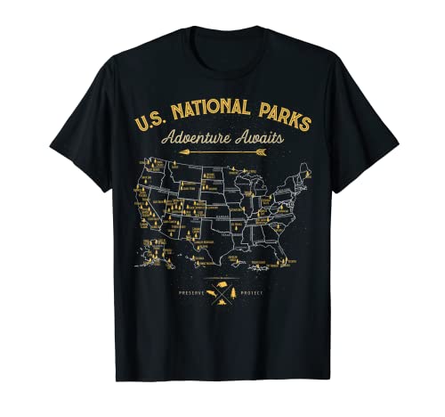 62 National Parks Map Gifts US Park Vintage Camping Hiking T-Shirt