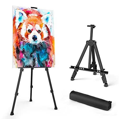 Art Painting Display Easel Stand - Portable Adjustable Aluminum Metal Tripod Artist Easel with Bag, Height from 17' to 66', Extra Sturdy for Table-Top/Floor Painting, Drawing, and Displaying, Black