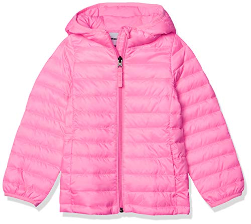 Amazon Essentials Girls' Lightweight Water-Resistant Packable Hooded Puffer Jacket, Neon Pink, X-Small
