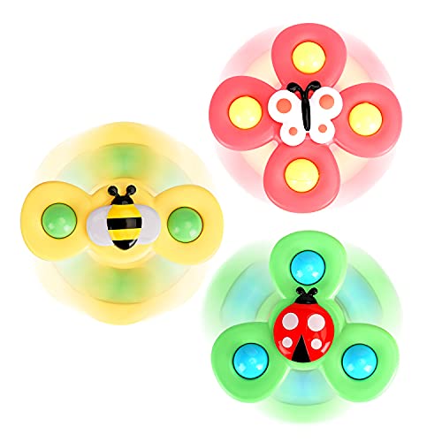 3PCS ALASOU Suction Cup Spinner Toys for 1 Year Old Boy Girl|Spinning Top Baby Toys 6 12 18 Months|1 2 Year Old Boy Birthday Gift|Baby Bath Toys for Kids Ages 1-3|Sensory Toys for Toddlers 1-3