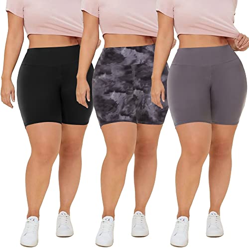 QGGQDD 3 Pack Plus Size Biker Shorts for Women – 8' High Waisted Black Shorts for Yoga Workout (2X 3X 4X)
