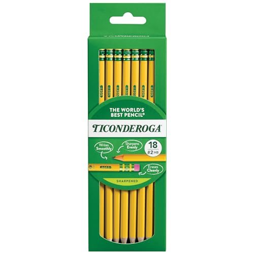 Ticonderoga Wood-Cased Pencils, Pre-Sharpened, 2 HB Soft, Yellow, 18 Count