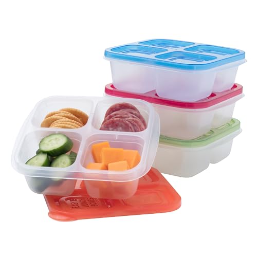 EasyLunchboxes® - Bento Snack Boxes - Reusable 4-Compartment Food Containers for School, Work and Travel, Set of 4 (Classic)