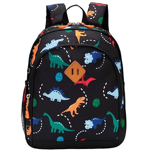 JinBeryl Toddler Backpack Boys, 15 Inch Kids Backpack for Preschool or Kindergarten, Dinosaur Black