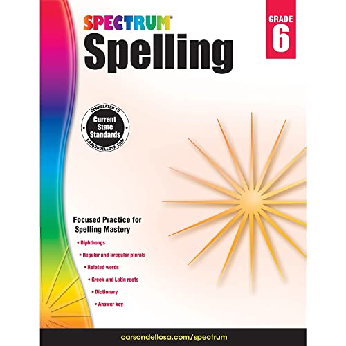 Spectrum Spelling Workbook Grade 6, Ages 11 to 12, Grade 6 Spelling, Handwriting Practice with 6th Grade Spelling Root Words, Prefixes, Suffixes, and Grammar Workbook - 160 Pages
