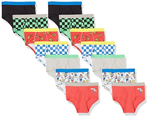 Amazon Essentials Boys' Cotton Briefs Underwear, Pack of 14, Multicolor/Pizza/Sharks, Medium