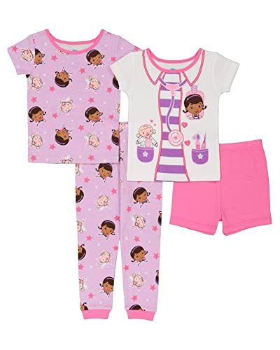 Disney Girls' Doc McStuffins 4-Piece Snug-Fit Cotton Pajamas Set, Doc's Uniform Lambie, 3T