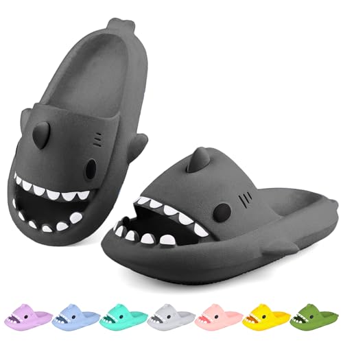 Kids Shark Cloud Slides | Boys Girls Slip On Sandals | Toddler Beach Slippers | Youth Fish Flip Flops Pool Shower Shoes（Dark Grey,12.5-13 Little Kids）