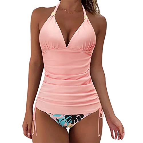 Women's 2023 Swimsuits Floral Print Halter Tankini Set Tummy Control Bikini High Rise Bottom Two Pieces Swimwear,My Orders Placed Recently by me My Account Pink