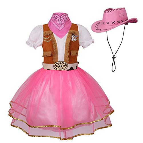 yolsun Halloween cowgirl costume for girls Funny Holiday Party Princess Dress Up (3-4 Years, pink)