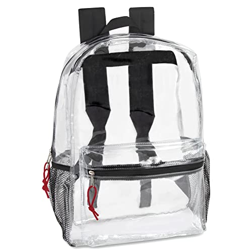 Clear Backpack Heavy Duty Transparent Bookbag for Kids, Boys, Girls, School, Travel, Stadium Approved (Black)