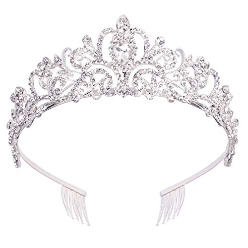 Didder Silver Crystal Tiara Crown Headband Princess Elegant Crown with combs for Women Girls Bridal Wedding Prom Birthday Party